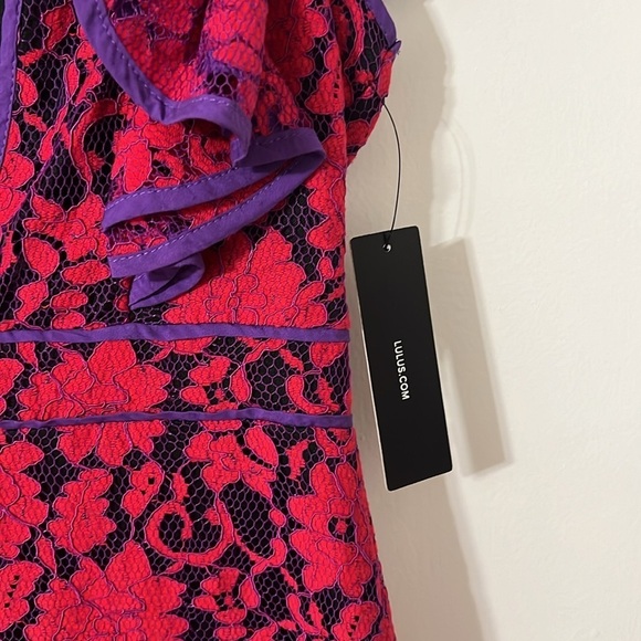 Lulu’s Purple and Red Lace Ruffle Mini Dress NWT - Picture 8 of 12